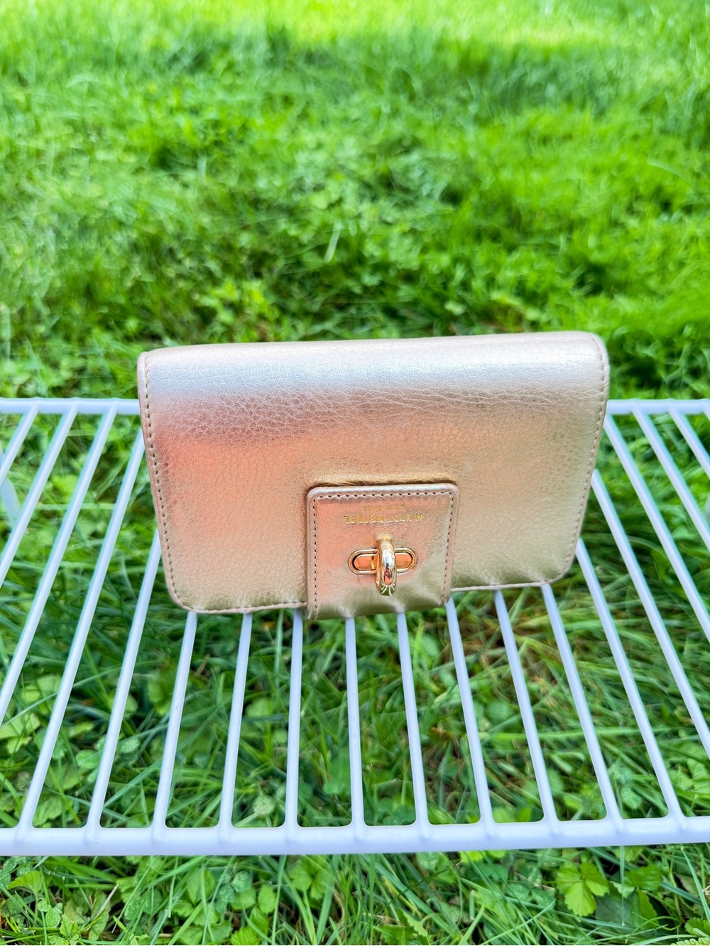 henri bendel Metallic Gold Turn-Lock Wallet